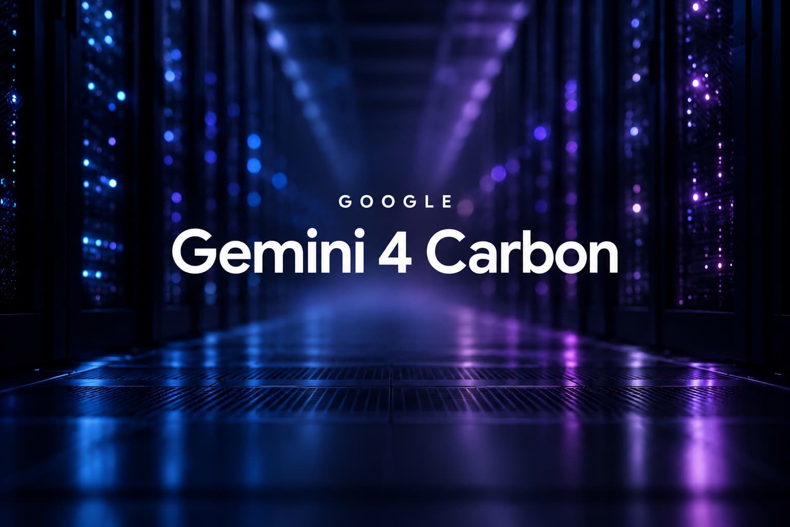 Gemini 4 Carbon by Google, over a blue and violet data centre aisle